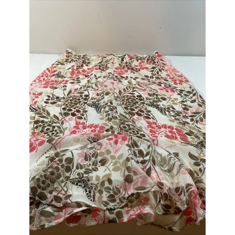 Alfred Dunner Pink & Beige Floral Sheer Lined Flared Bottom Midi Skirt Sz 14 J23